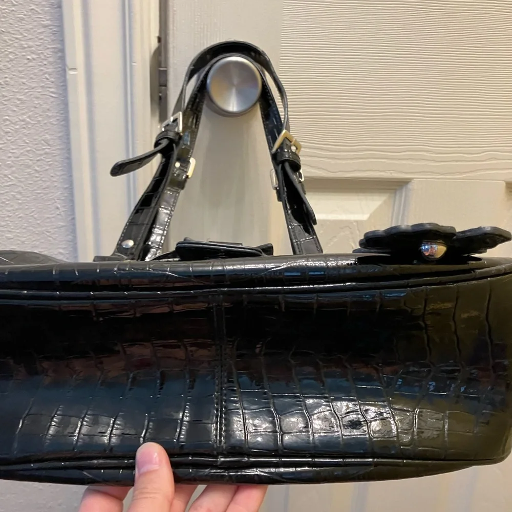Y2K GUESS 2000s Black Croc Embossed Shoulder Bag